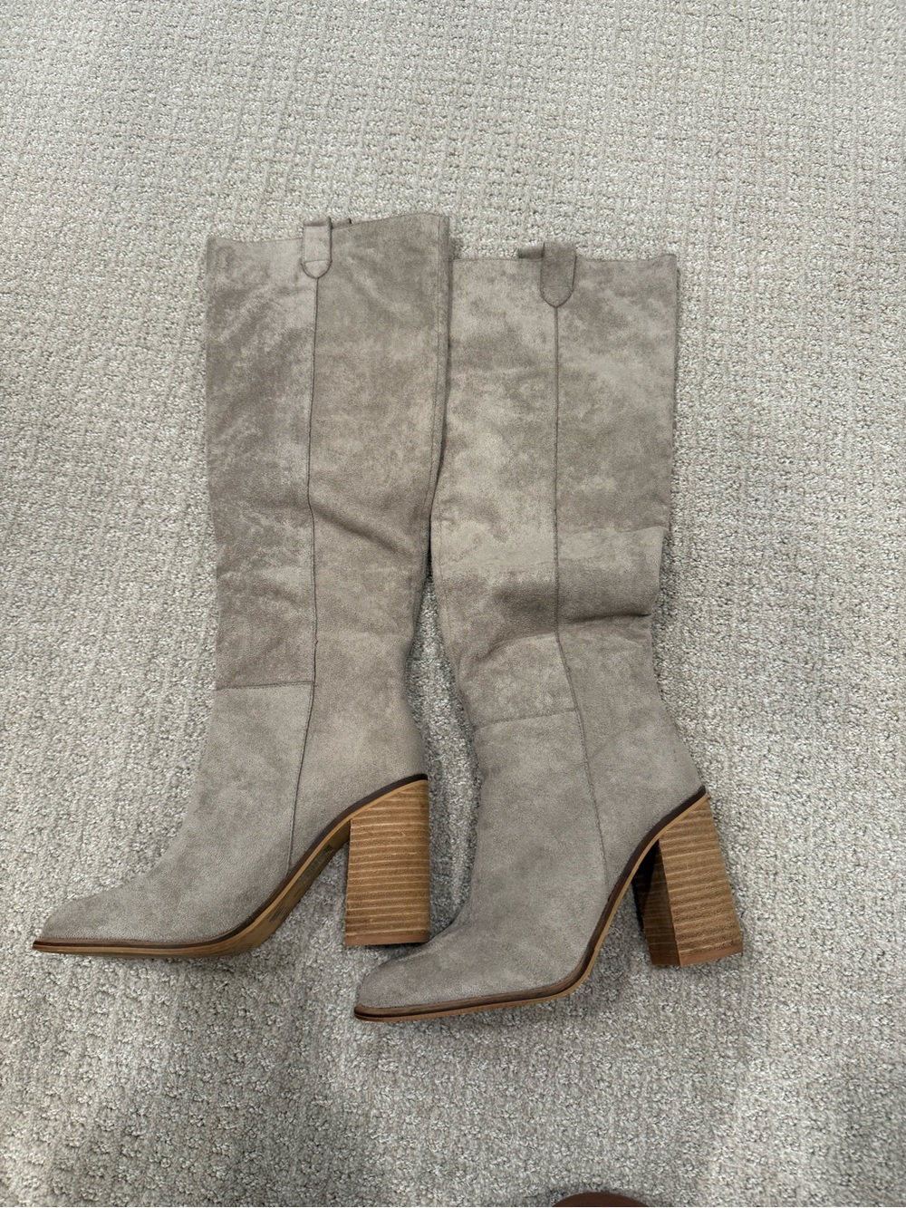 Vici Grey Suede Knee High Block Heel Boots